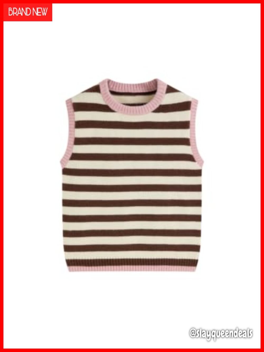Sleeveless Striped Sweater Vest Contrast Ribbed Trim Knit Layering Top